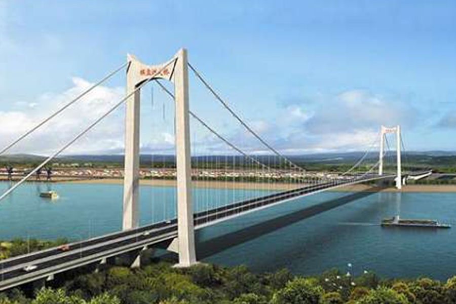 湖北棋盤洲長江公路大橋為地錨式懸索橋,主跨1038米。.jpg